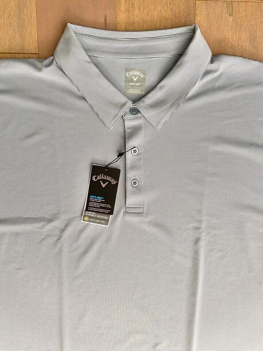 Callaway Polo Shirt Opti-Dri Flint Stone Gray & White Stripe Shirt LT